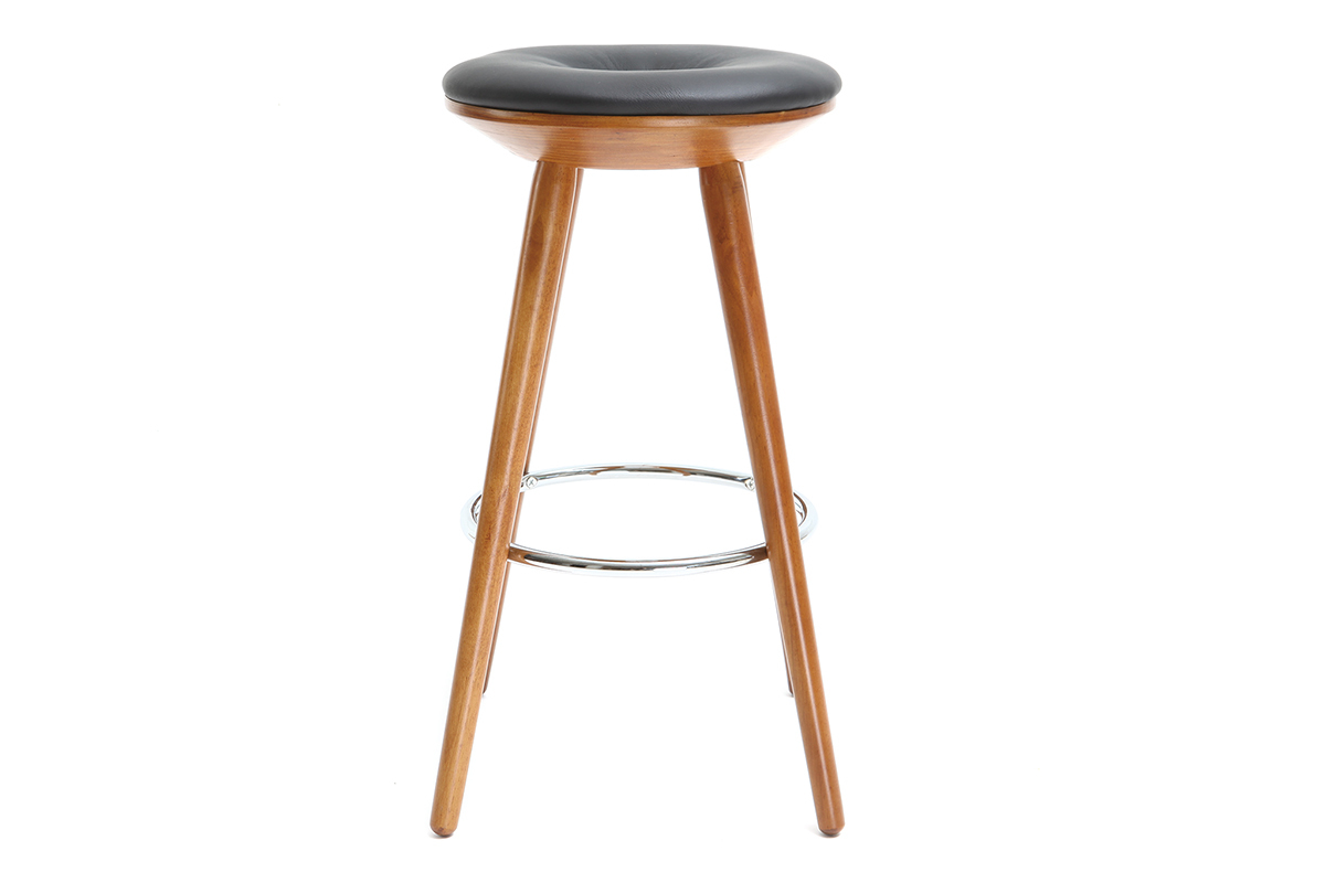 Sgabello da bar scandinavo 65cm PU nero piedi noce NORDECO