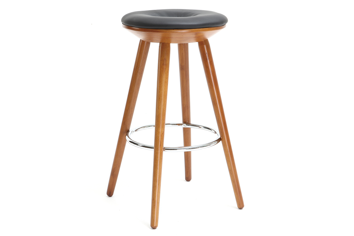 Sgabello da bar scandinavo 65cm PU nero piedi noce NORDECO