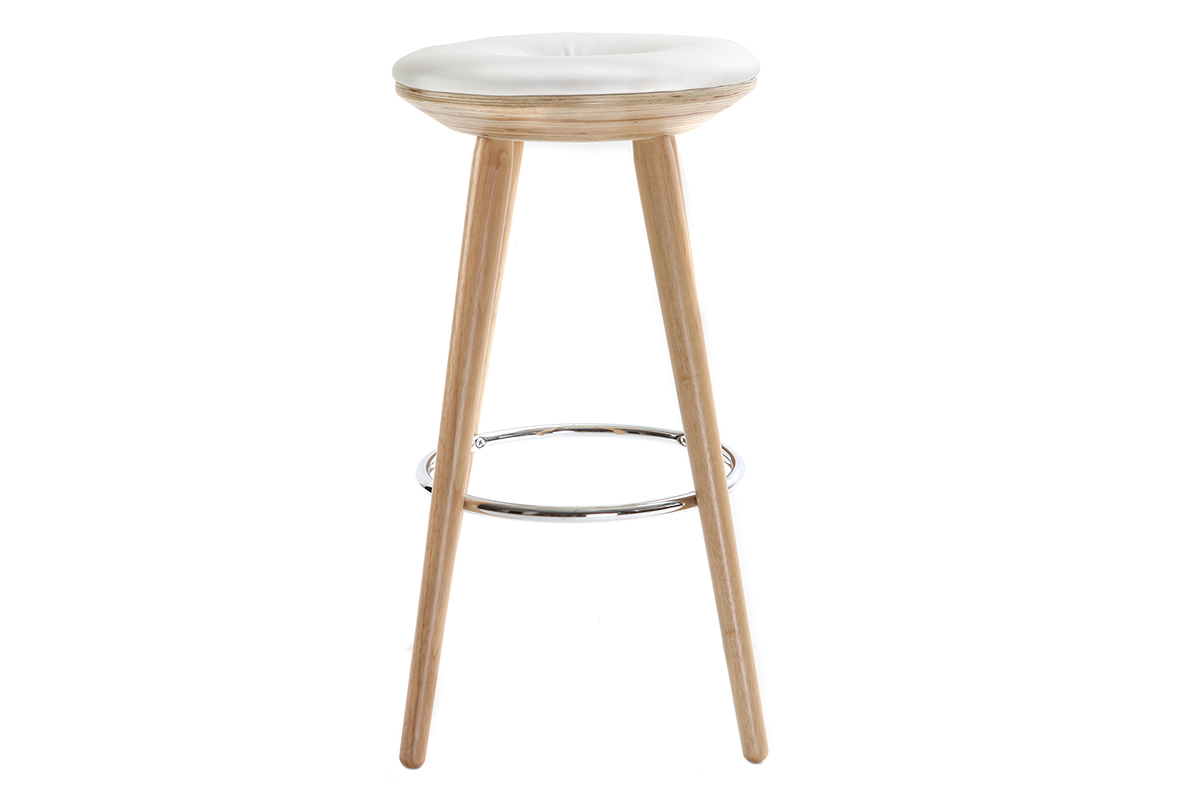 Sgabello da bar scandinavo 66cm PU bianco piedi legno chiaro NORDECO
