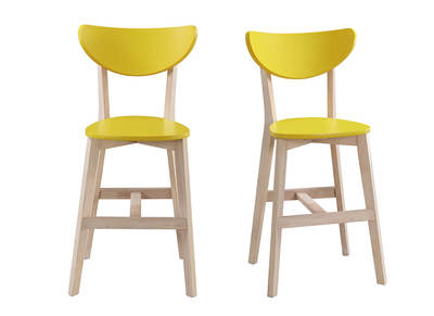 Sgabello da bar scandinavo giallo e legno 65cm gruppo di 2 LEENA