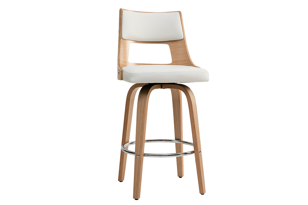 Sgabello da bar scandinavo girevole bianco e legno chiaro H69 cm GARBO