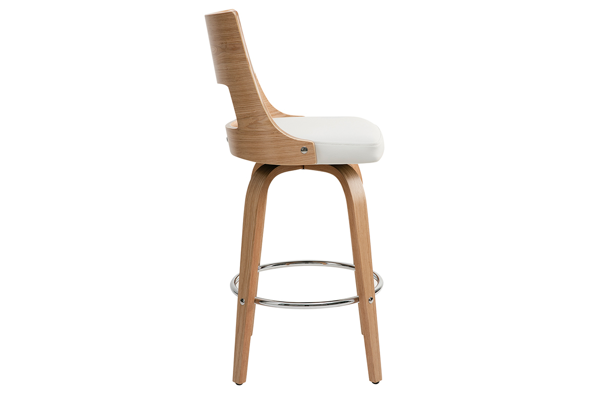 Sgabello da bar scandinavo girevole bianco e legno chiaro H69 cm GARBO