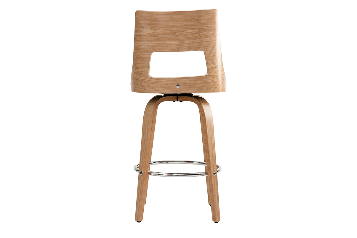 Sgabello da bar scandinavo girevole bianco e legno chiaro H69 cm GARBO
