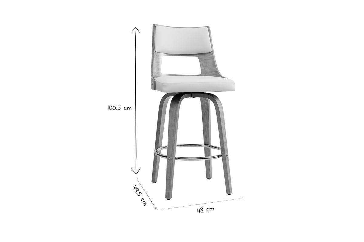 Sgabello da bar scandinavo girevole bianco e legno chiaro H69 cm GARBO
