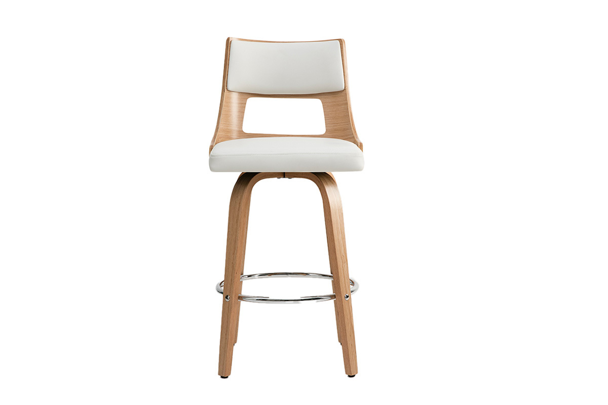 Sgabello da bar scandinavo girevole bianco e legno chiaro H69 cm GARBO
