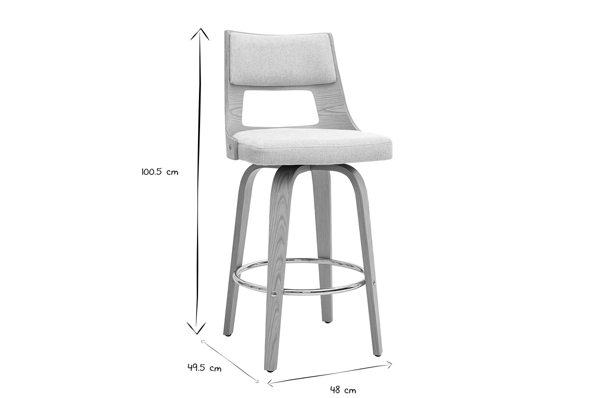 Dimensioni dello sgabello da bar scandinavo GARBO in bianco e nero, H100,5 cm, L49,5 cm, P48 cm.