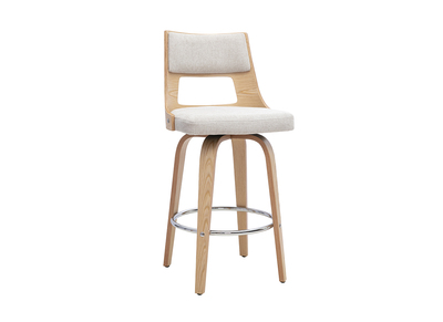 sgabello da bar scandinavo girevole in tessuto effetto velluto testurizzato beige e legno chiaro H69 cm GARBO