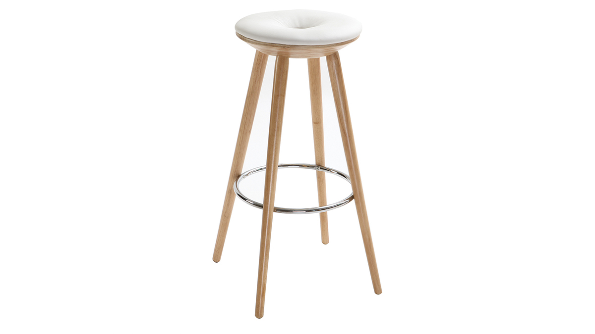 Sgabello da bar stile scandinavo bianco gambe legno chiaro 79cm NORDECO