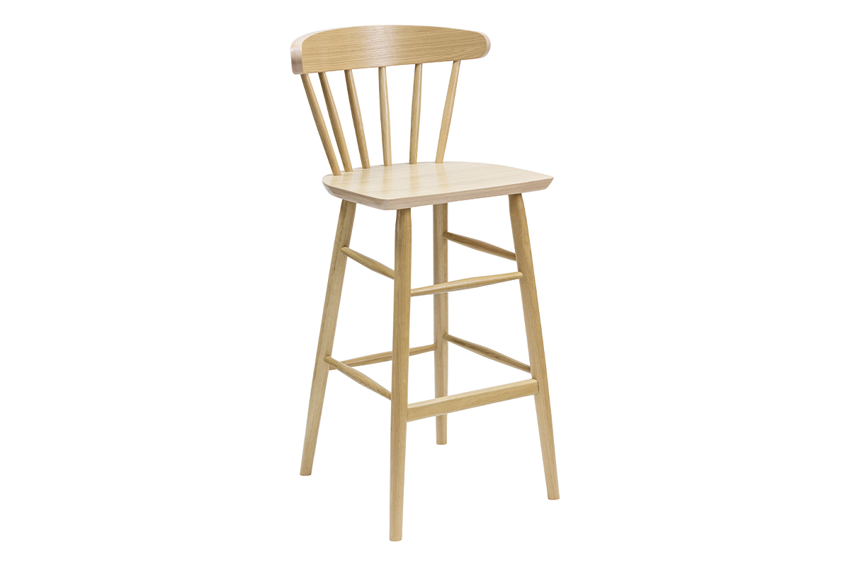 Sgabello da bar vintage a listelli legno chiaro H65 cm DARIA