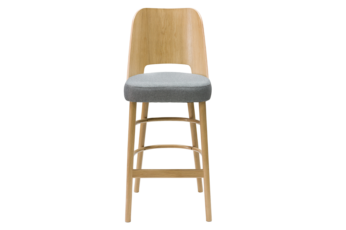 Sgabello da bar vintage legno chiaro e tessuto grigio chin H65 cm EDITO