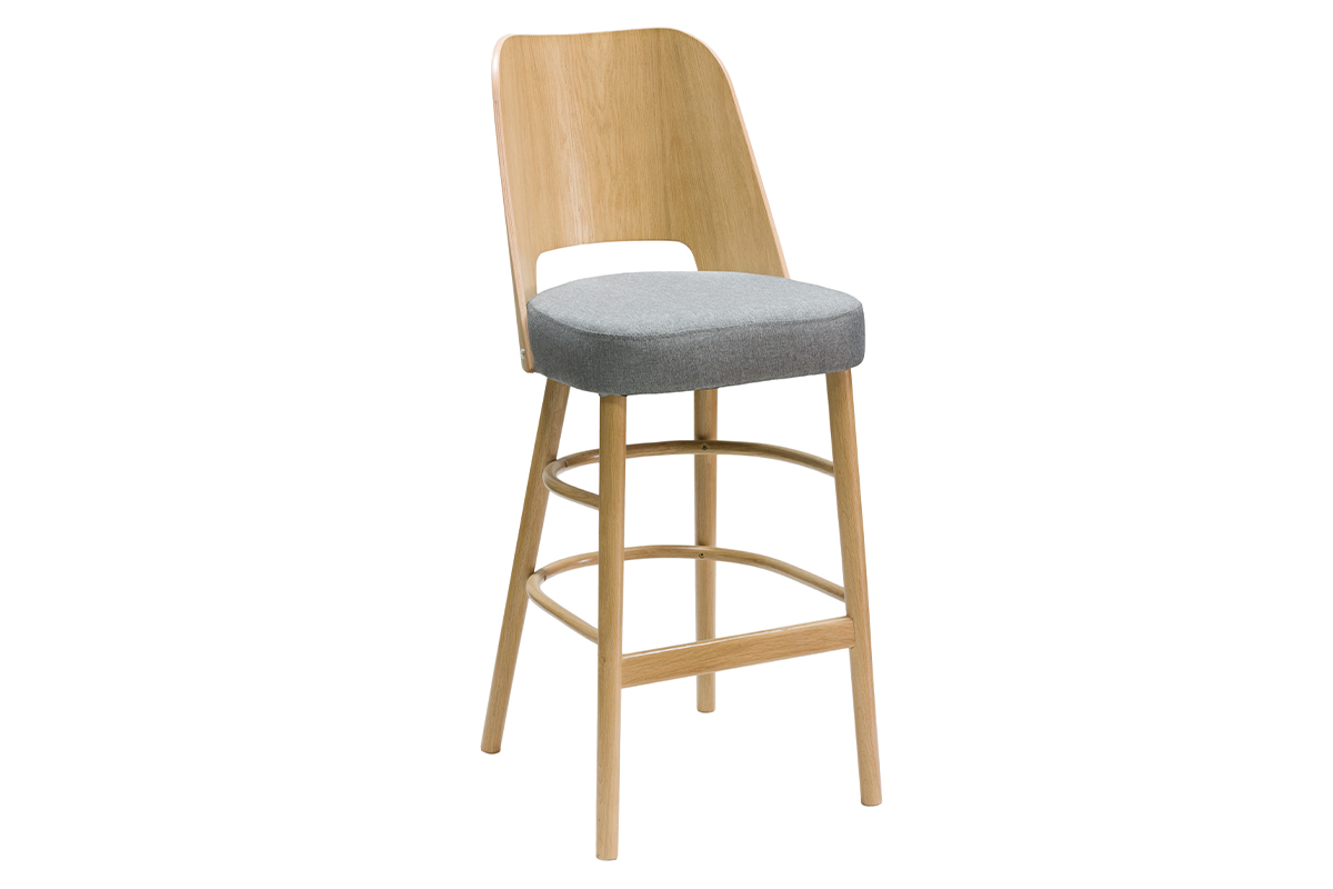 Sgabello da bar vintage legno chiaro e tessuto grigio chin H65 cm EDITO