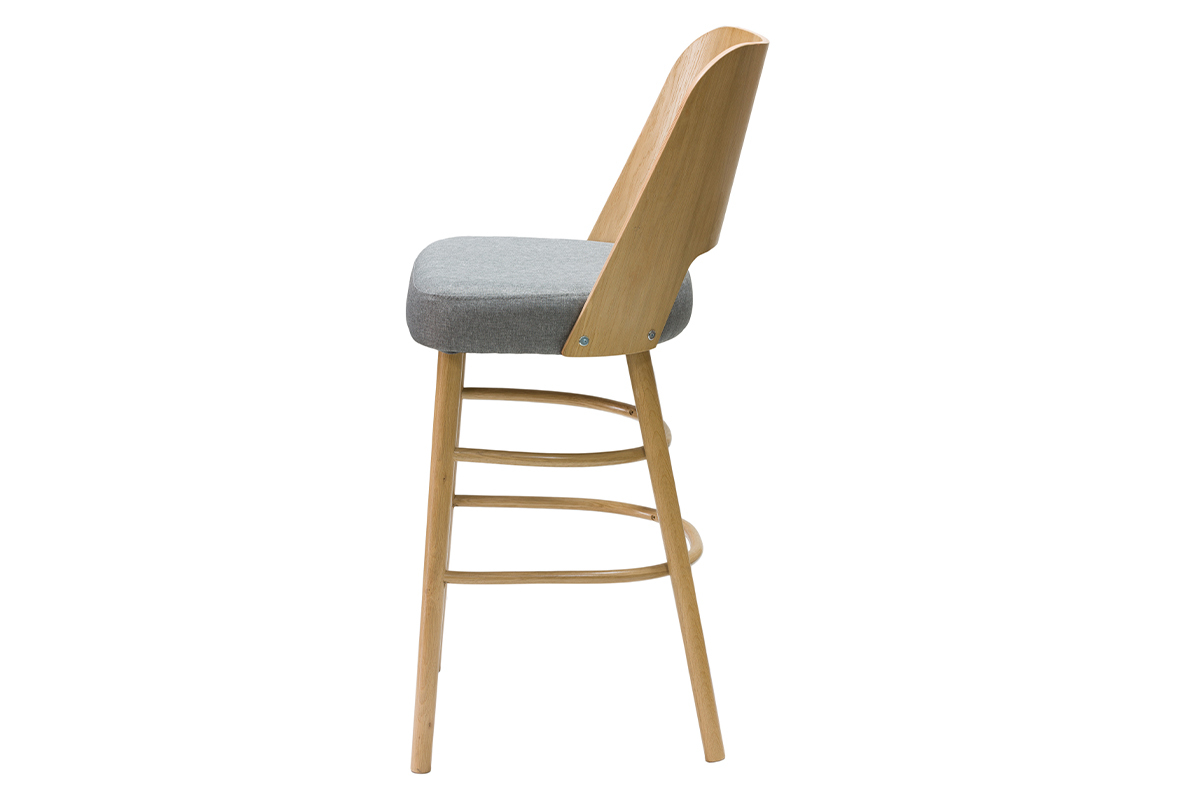 Sgabello da bar vintage legno chiaro e tessuto grigio chin H65 cm EDITO