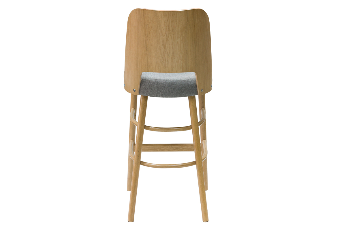 Sgabello da bar vintage legno chiaro e tessuto grigio chin H65 cm EDITO