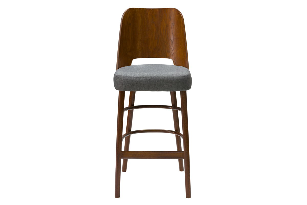 Sgabello da bar vintage legno scuro e tessuto grigio scuro H65 cm EDITO
