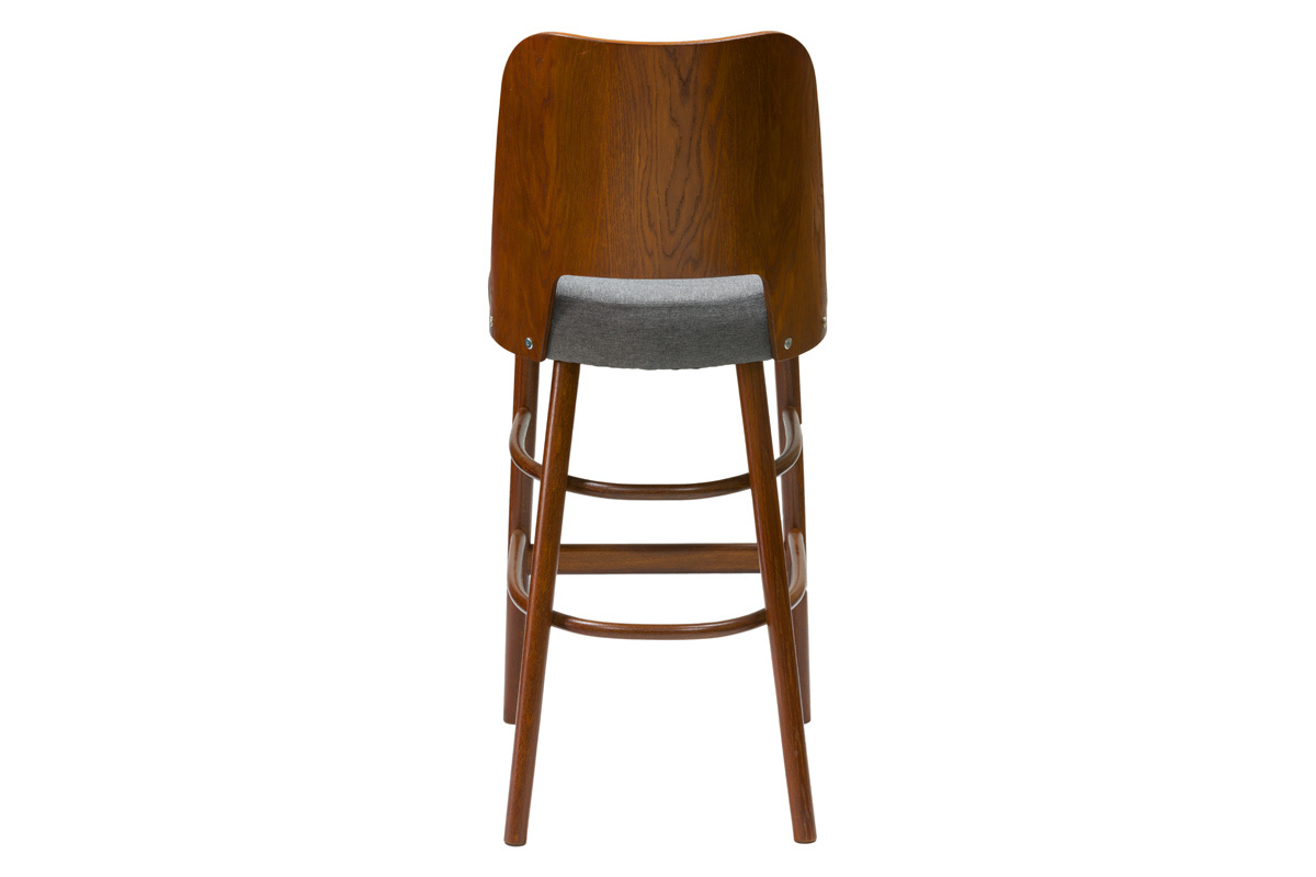Sgabello da bar vintage legno scuro e tessuto grigio scuro H65 cm EDITO