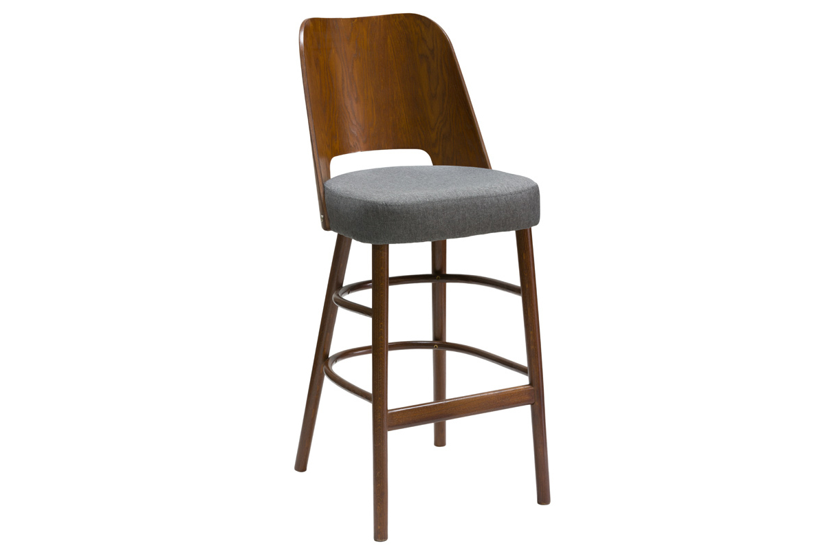 Sgabello da bar vintage legno scuro e tessuto grigio scuro H65 cm EDITO