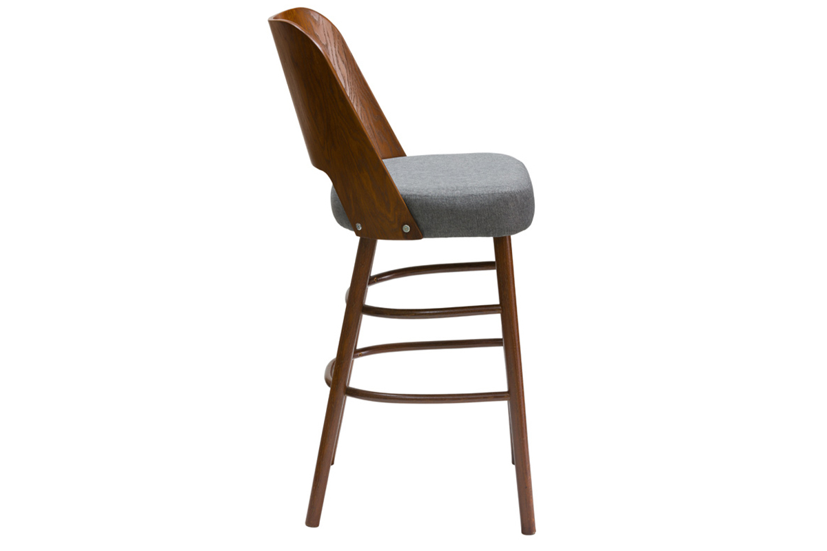 Sgabello da bar vintage legno scuro e tessuto grigio scuro H65 cm EDITO