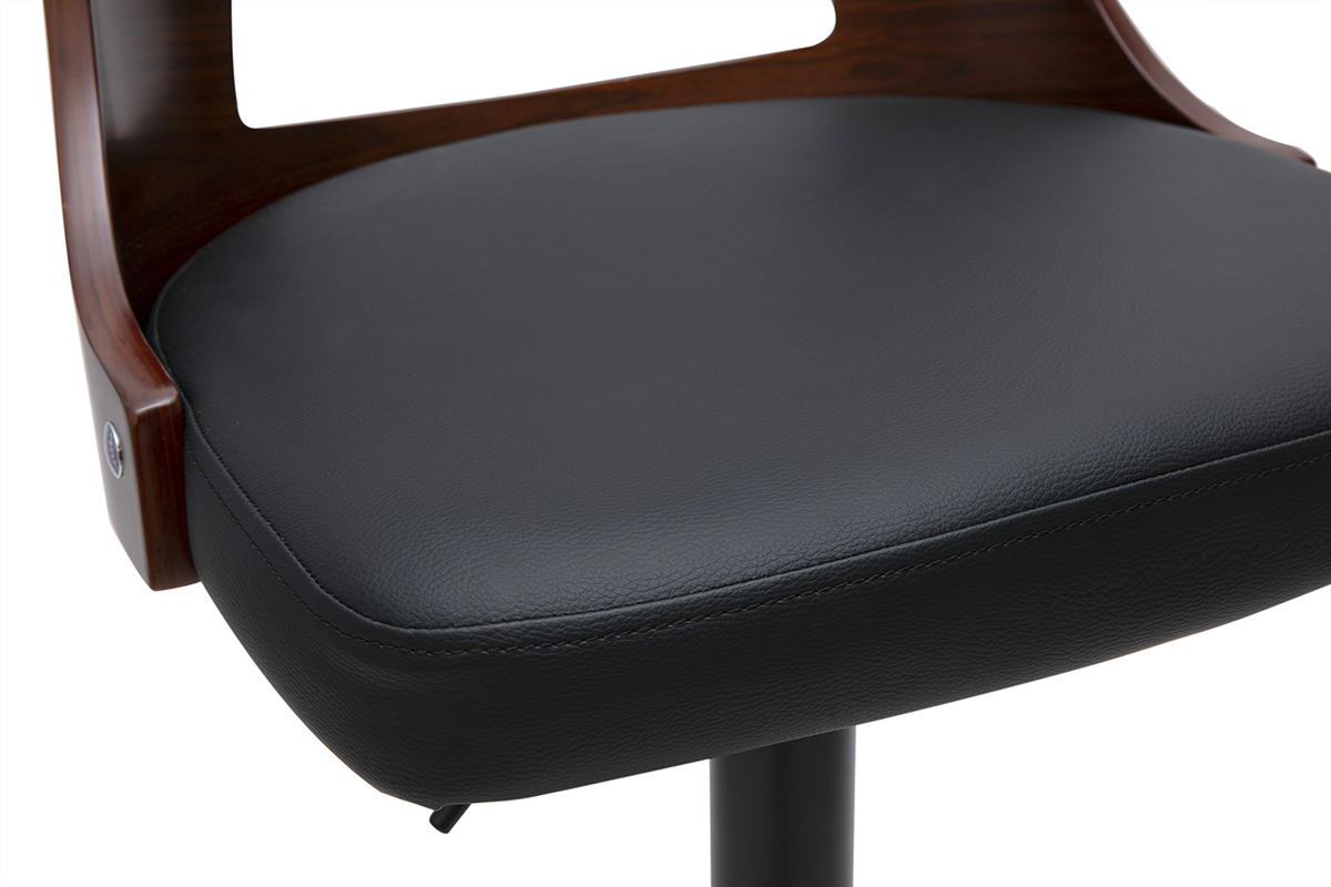 Sgabello da bar vintage regolabile e girevole a 360 nero e legno scuro GARBO