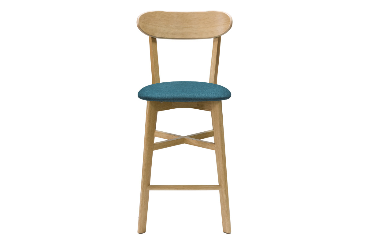 Sgabello da bar vintage rovere e tessuto blu anatra H65 cm DOVE