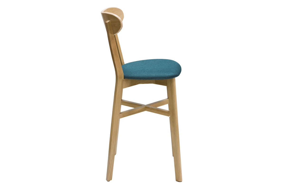 Sgabello da bar vintage rovere e tessuto blu anatra H65 cm DOVE