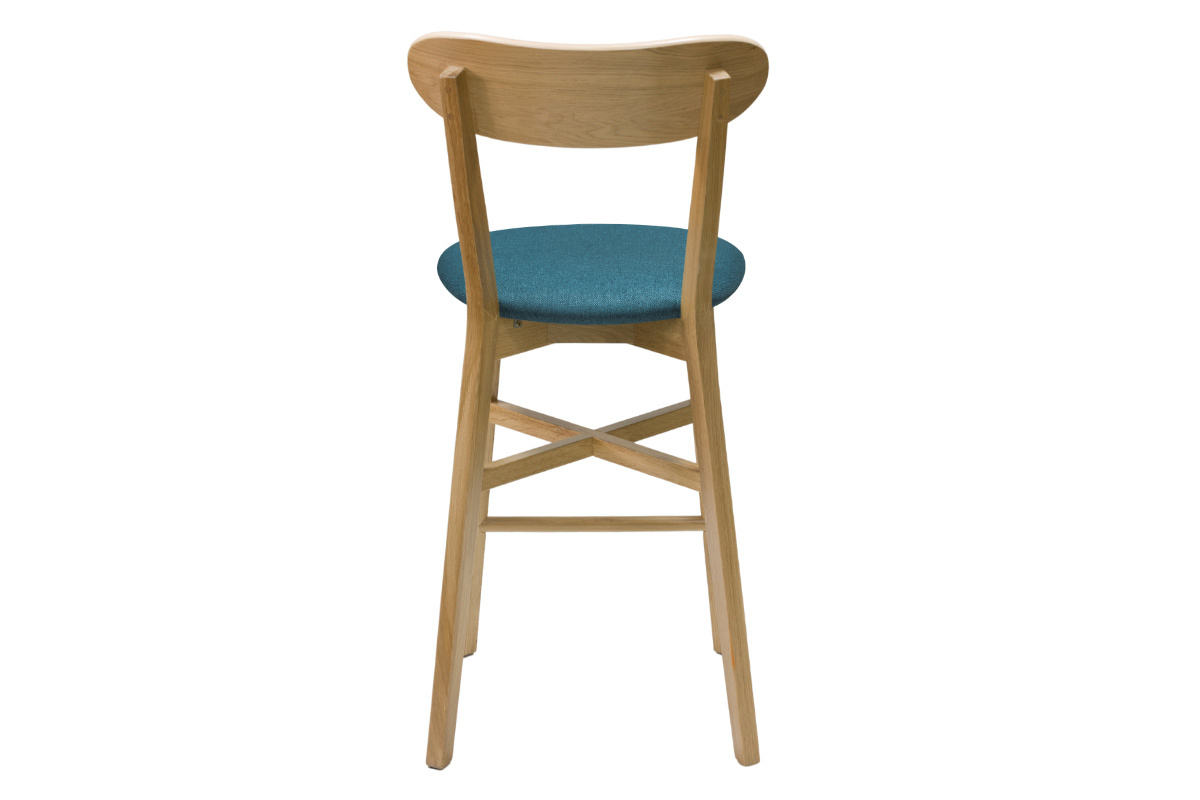 Sgabello da bar vintage rovere e tessuto blu anatra H65 cm DOVE
