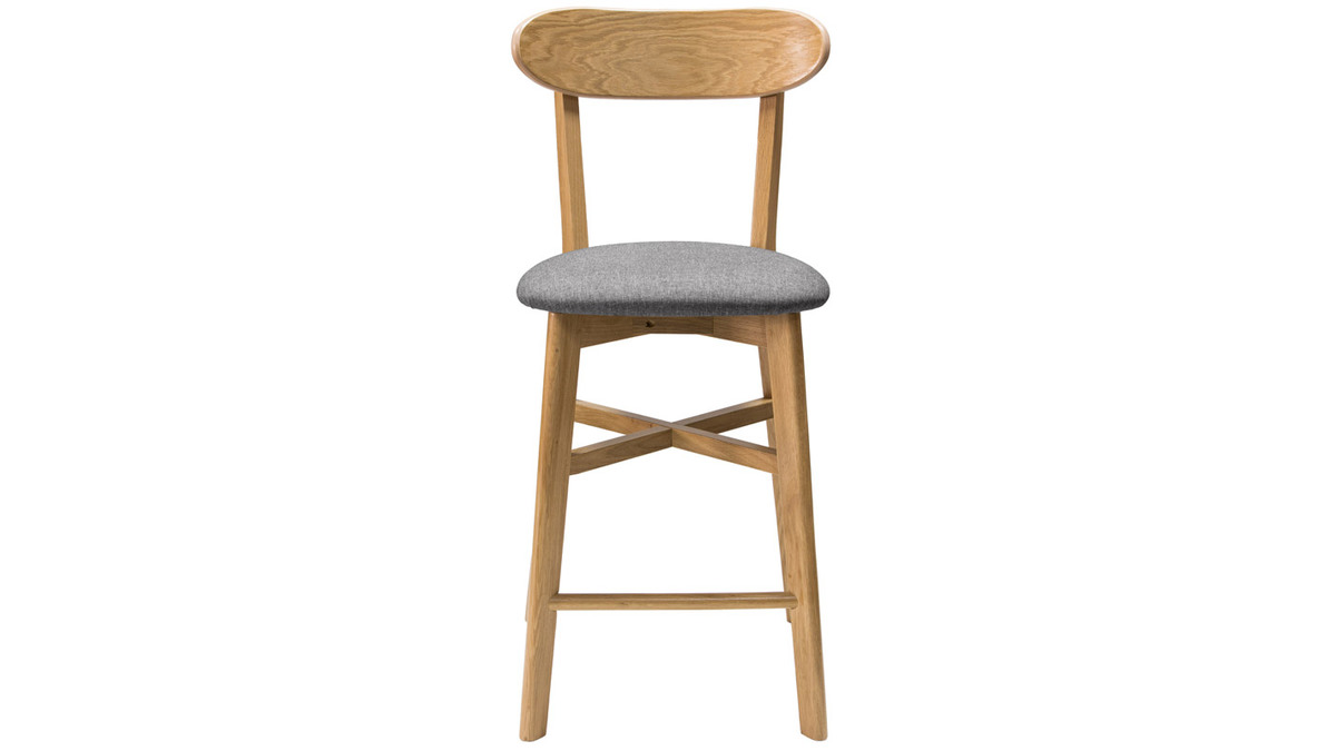Sgabello da bar vintage rovere e tessuto grigio H 65 cm DOVE