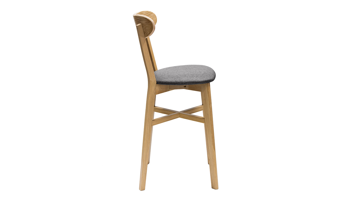 Sgabello da bar vintage rovere e tessuto grigio H 65 cm DOVE