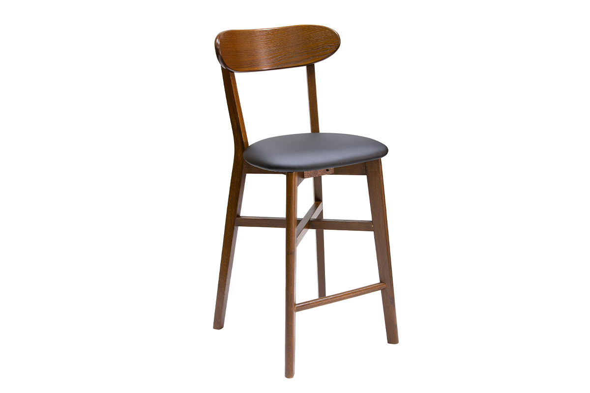 Sgabello da bar vintage rovere scuro e sedile nero H 65 cm DOVE