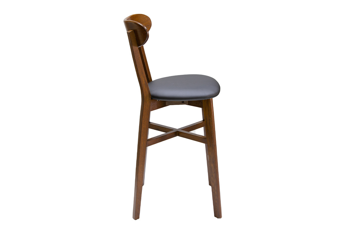 Sgabello da bar vintage rovere scuro e sedile nero H 65 cm DOVE