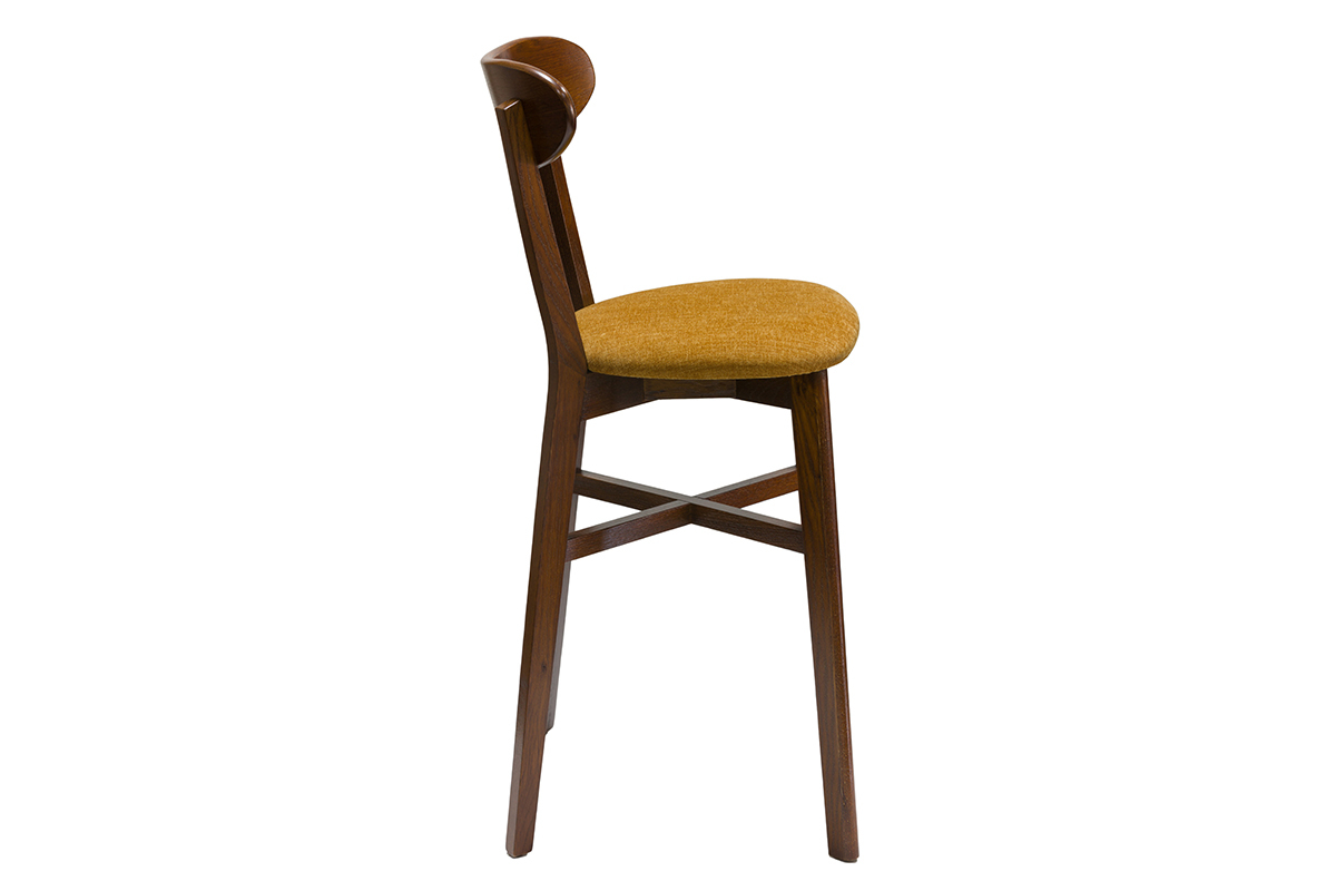 Sgabello da bar vintage rovere scuro e tessuto giallo senape H65 cm DOVE