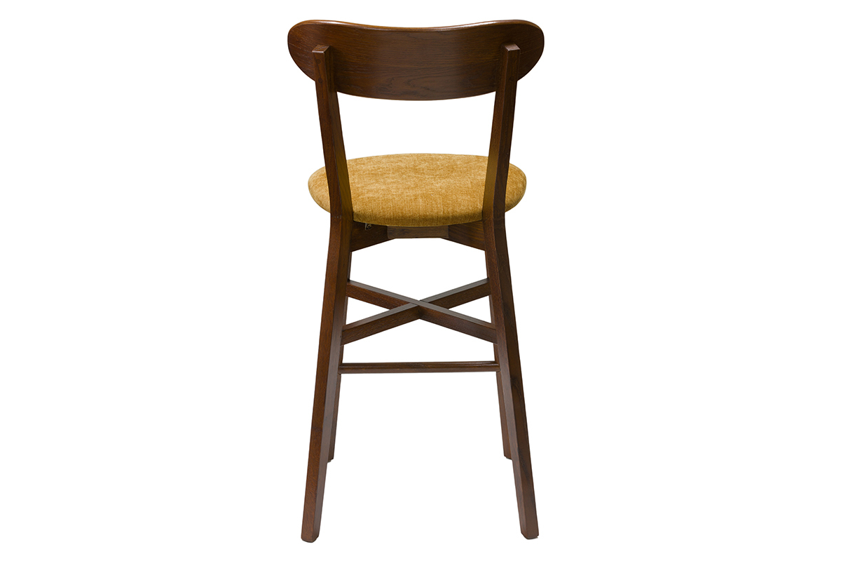 Sgabello da bar vintage rovere scuro e tessuto giallo senape H65 cm DOVE