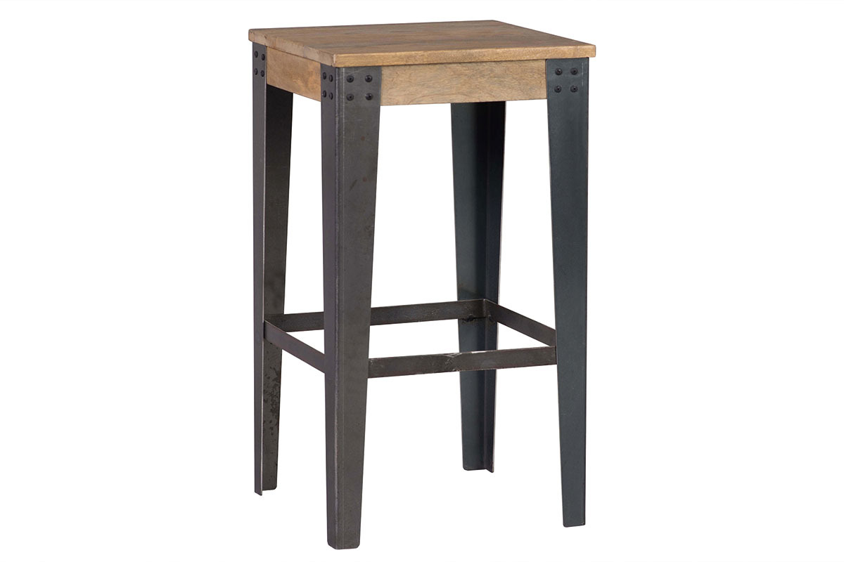 Sgabello design industriale metallo e legno 65cm MADISON