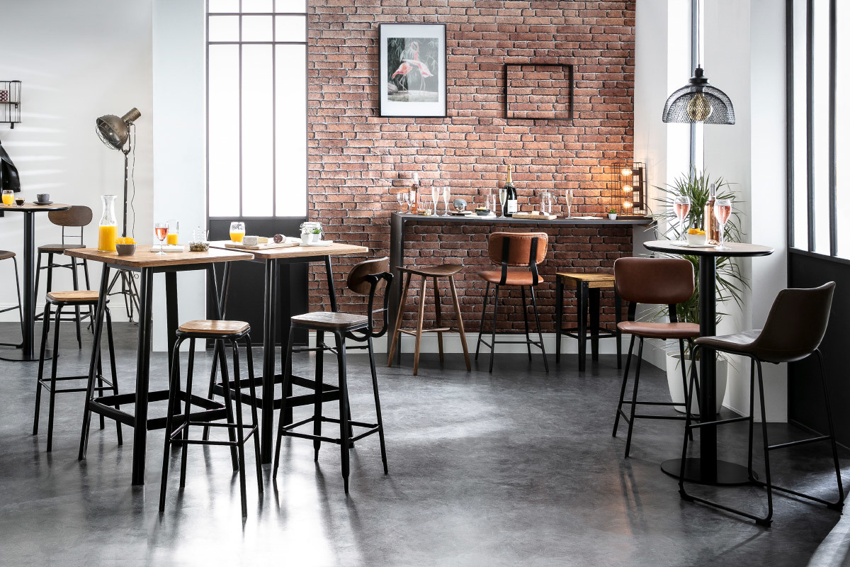 Sgabello design industriale metallo e legno 65cm MADISON