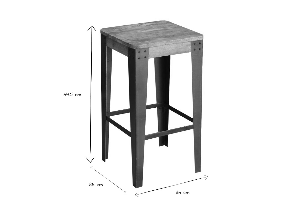 Sgabello design industriale metallo e legno 65cm MADISON