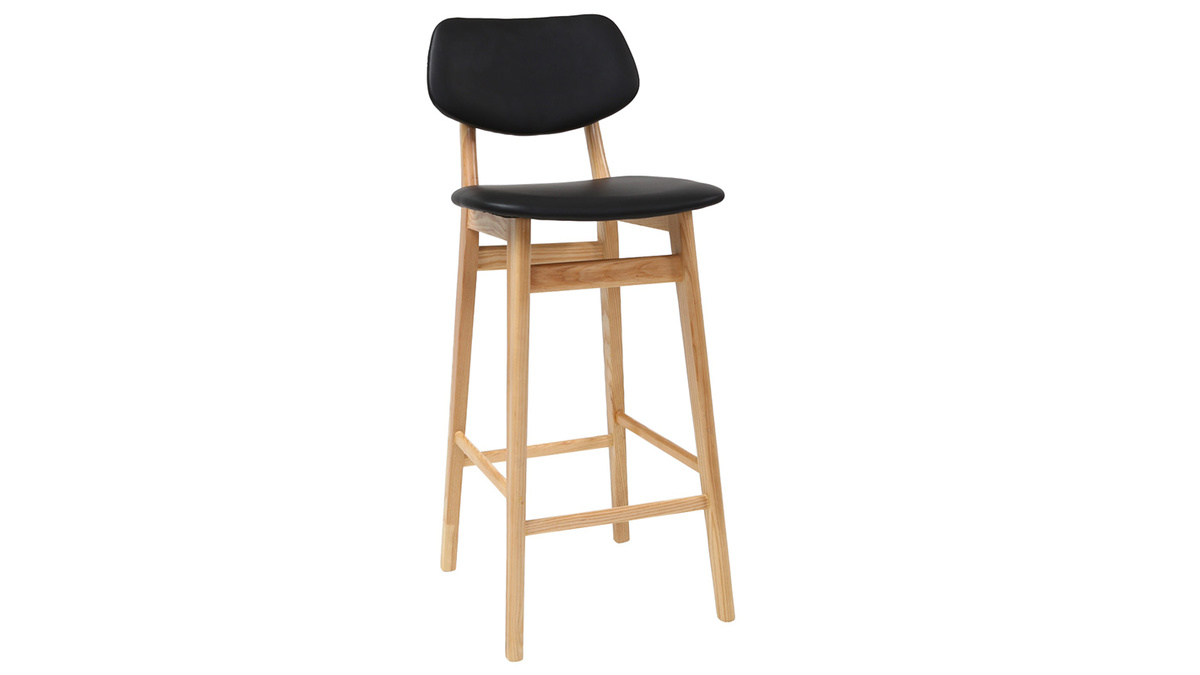 Sgabello / sedia bar design colore nero e legno naturale NORDECO