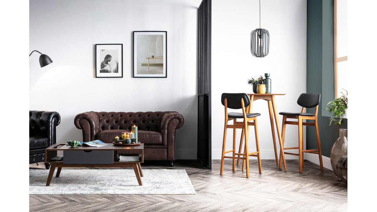 Sgabello / sedia bar design colore nero e legno naturale NORDECO