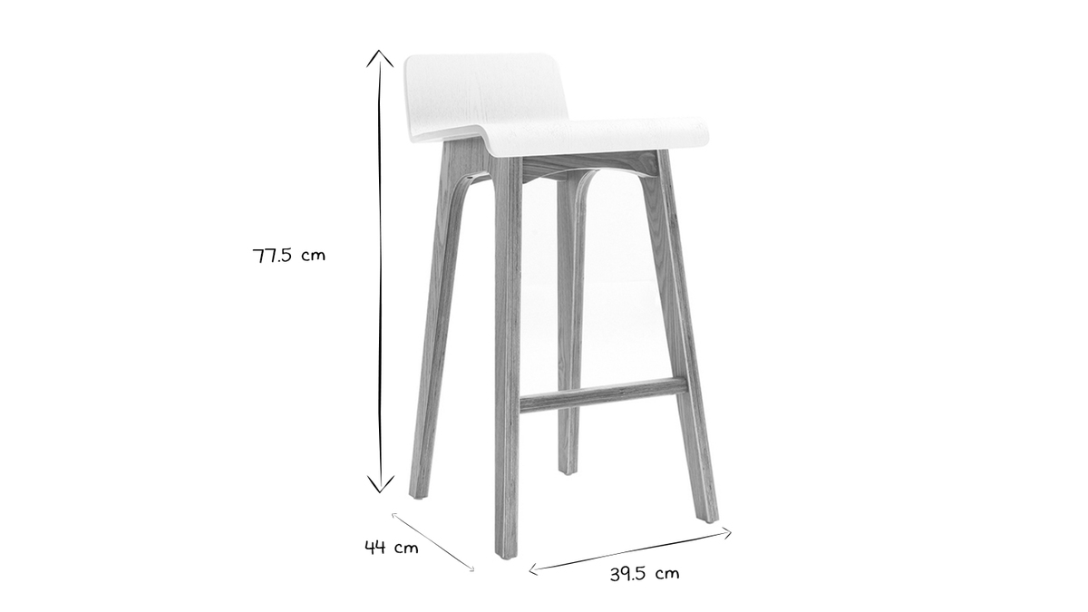 Sgabello / Sedia da bar scandinavo 65cm bianco gambe in legno BALTIK