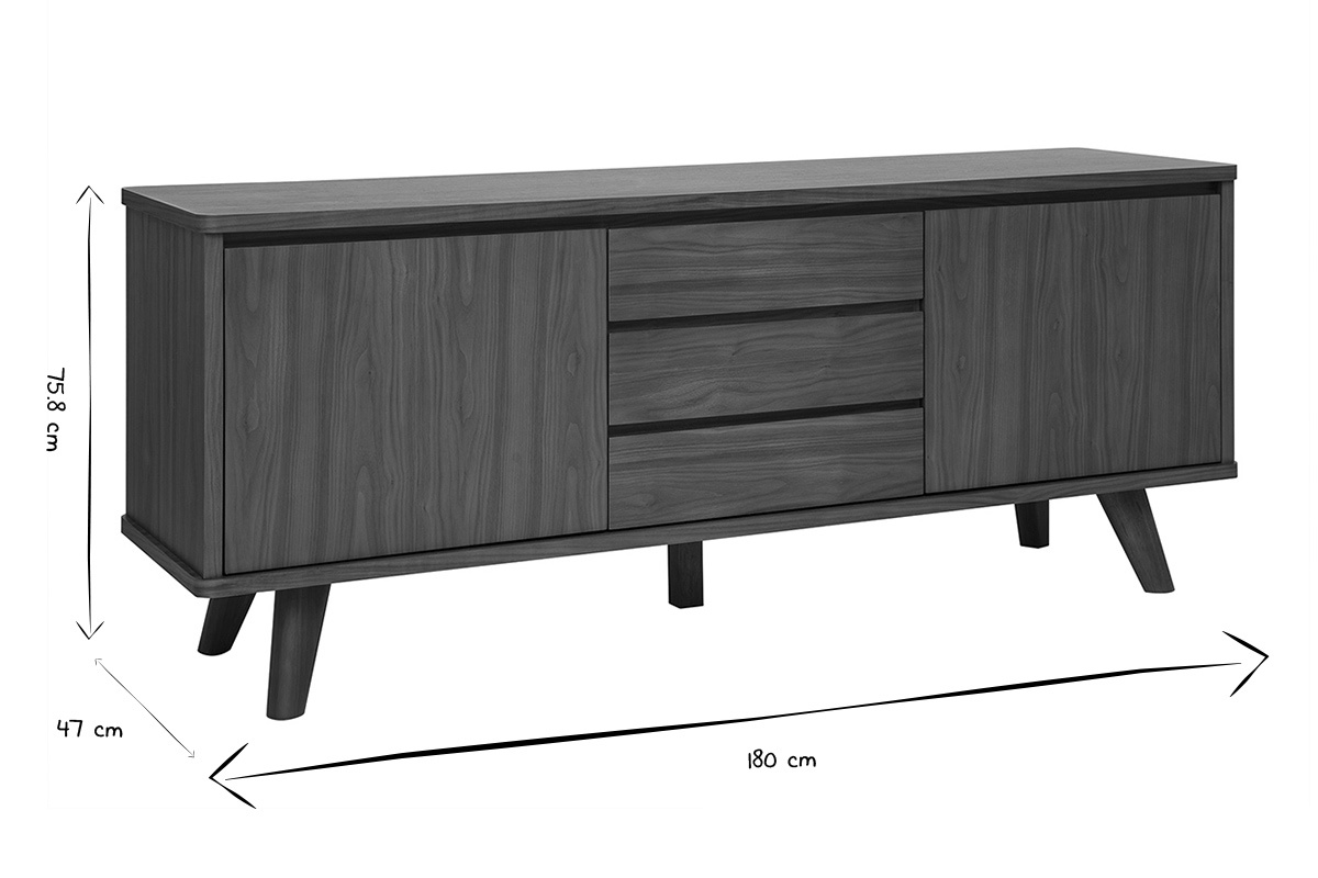 Dimensioni del buffet scandinavo FIFTIES in bianco e nero: L180 x P47 x H75,8 cm
