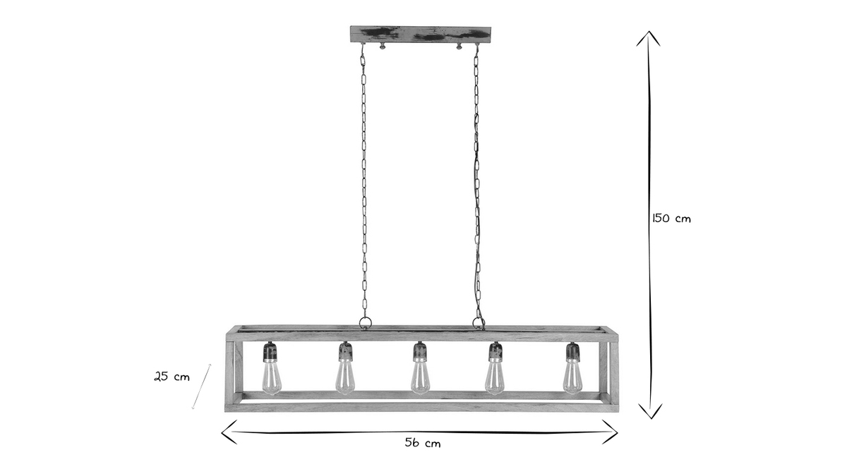 Sospensione in legno di mango con 5 lampadine L125 cm BOSCO