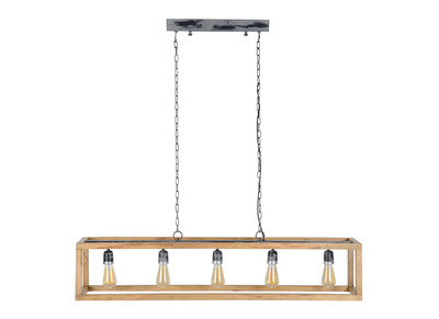 Sospensione in legno di mango con 5 lampadine L125 cm BOSCO - Sospensione in legno di mango con 5 lampadine L125 cm BOSCO