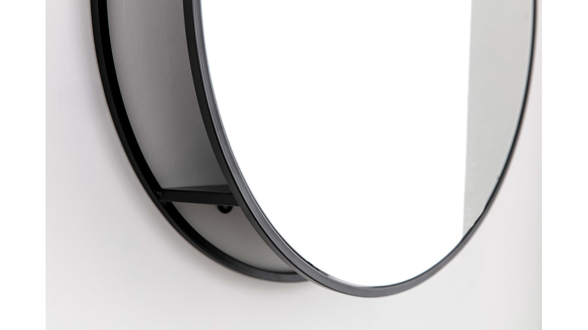 Specchio rotondo con spazio per riporre i propri oggetti in metallo Nero 60cm DOT