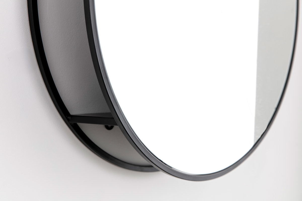 Specchio rotondo con spazio per riporre i propri oggetti in metallo Nero 60cm DOT