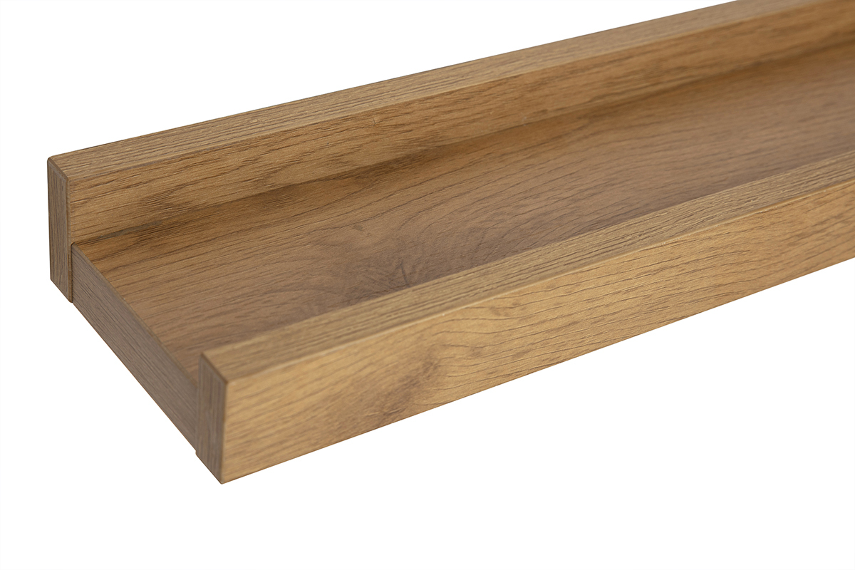 Supporto da muro in quercia chiara, vista ingrandita dal lato.