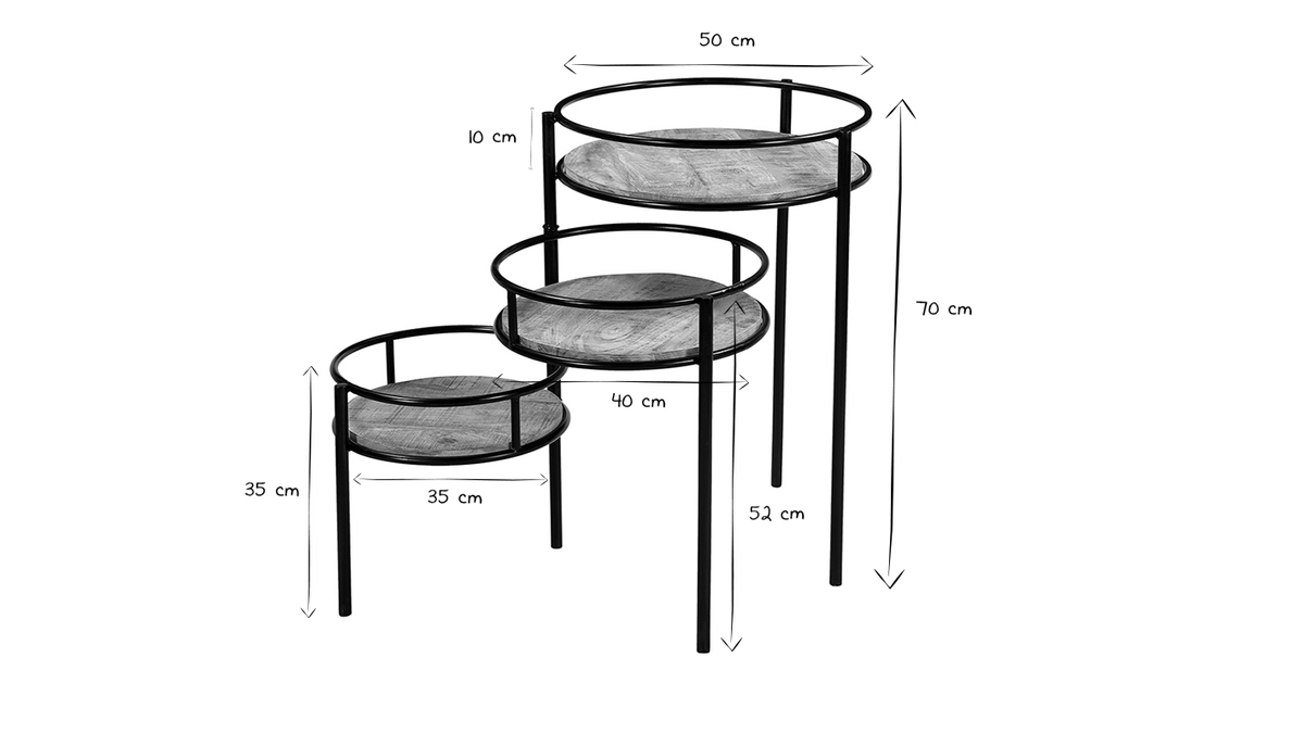 Supporto piante modulabile in metallo e mango THREE