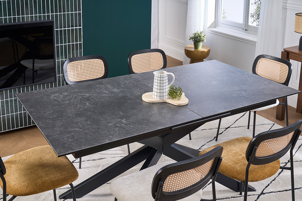 Table allungabile da pranzo in ceramica nera e metallo L168-210 cm MELZA