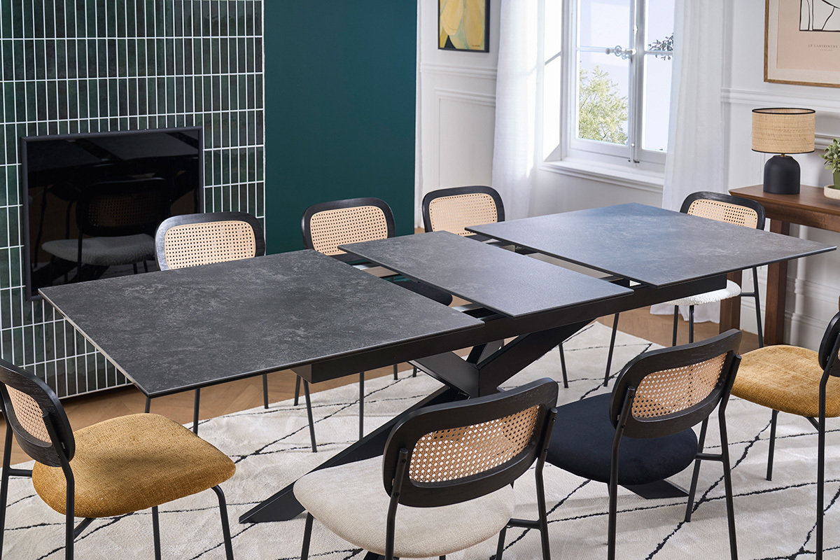 Table allungabile da pranzo in ceramica nera e metallo L168-210 cm MELZA