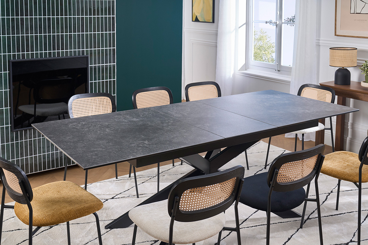 Table allungabile da pranzo in ceramica nera e metallo L168-210 cm MELZA