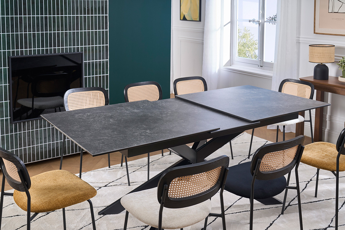 Table allungabile da pranzo in ceramica nera e metallo L168-210 cm MELZA