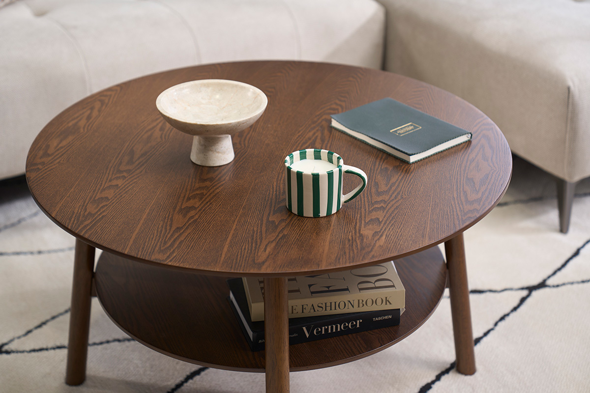 Table basse rotonda in legno scuro D80 cm MALVA