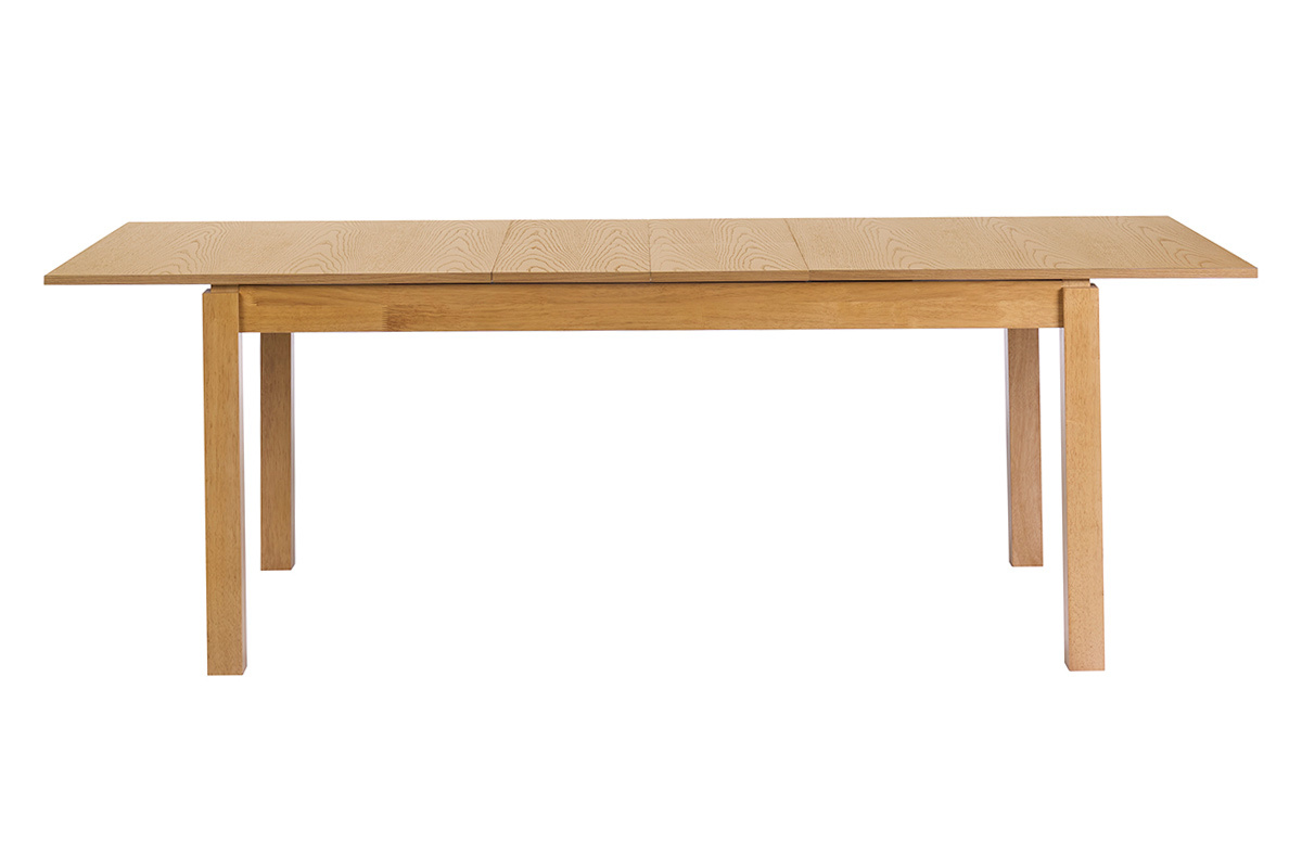 Tavolo da pranzo estensibile in legno chiaro di quercia, vista frontale, dimensioni L170-230 cm
